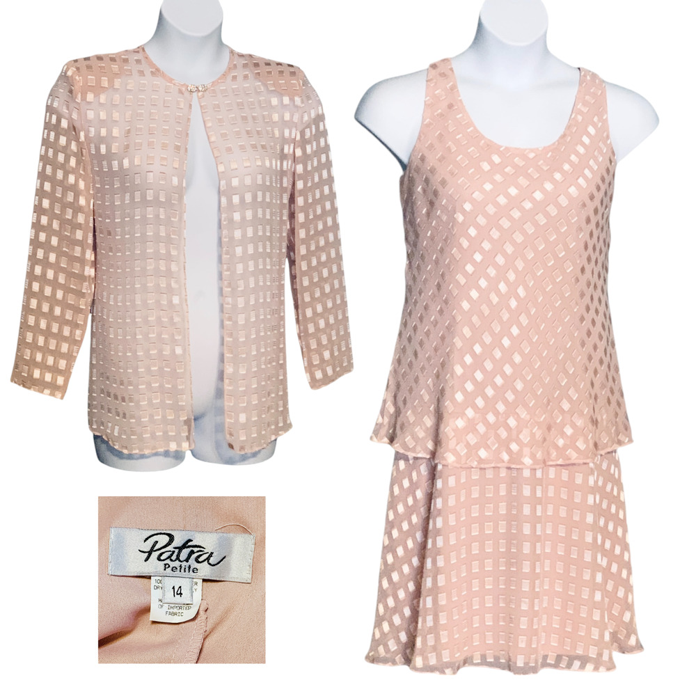 Patra Evening Dress w/Jacket Sz 14P Pink Chiffon